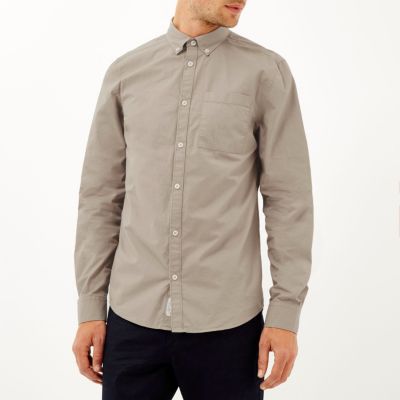 Ecru twill button down collar shirt